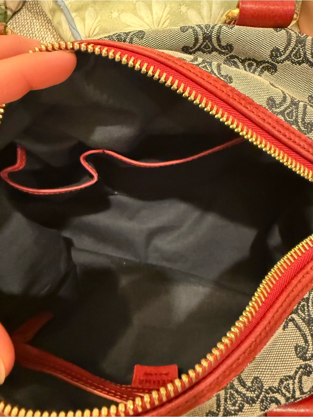 Vintage Celine Macadam Triomphe Boston Bag — Navy Blue & Red - Picture 11 of 16
